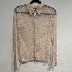Equipment Femme Lace Sheer Blouse - Cream Button Up Long Sleeve Size M‎